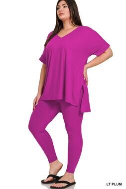 Brushed dty microfiber loungewear 2-piece set- Light Plum 3X
